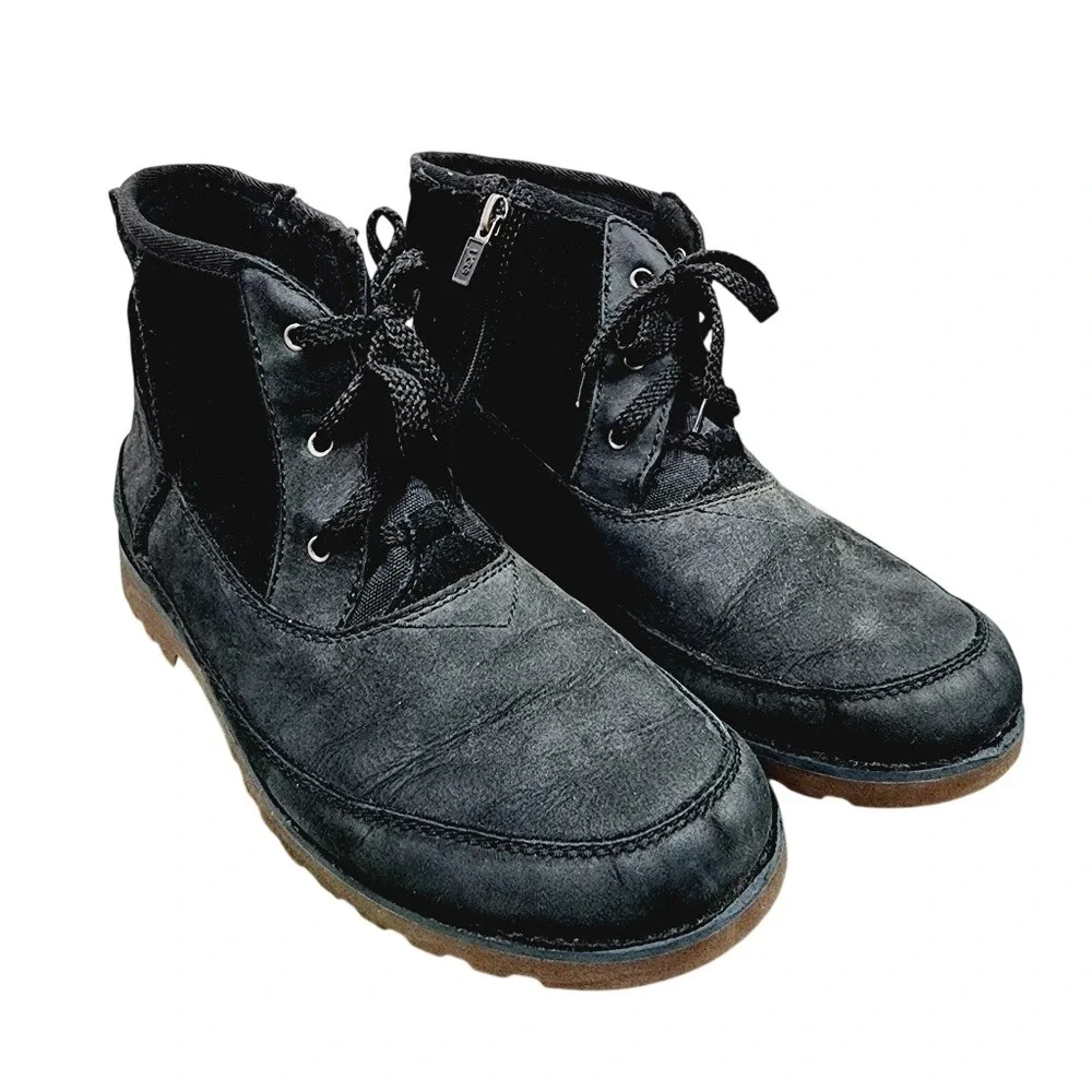UGG Hannen Waterproof Leather Suede Boots Black 1094574K Womens 6